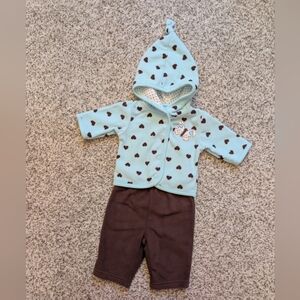 Vintage Carters 2pc Fleece Outfit Newborn NWOT Brown Pants Butterfly Hoodie
